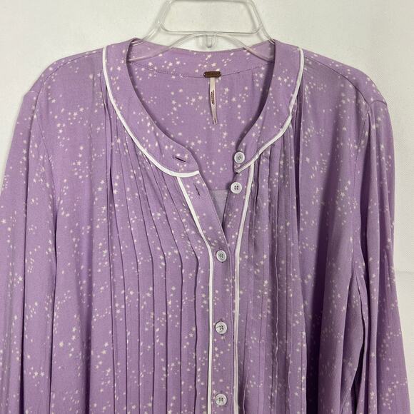 Free People Womens Top S Star Print Oversized Pin Tuck Boho Relaxed Minimalist - Picture 3 of 10
